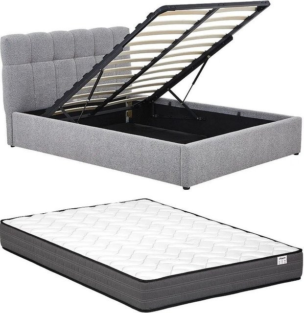 Vente-unique Bett Maziri mit Bettkasten aus Bouclé-Stoff in Grau, B/T/H: 152 x 190 x 208 cm - Bild 1