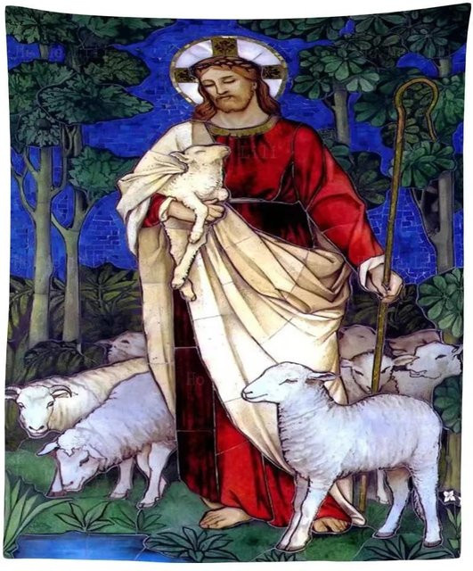 Wandteppich Ostern Auferstehung Christus Ikone Jesus Guter Hirte von JMG Household Supplies, Mehrfarbig, Breite: 60 cm, Höhe: 90 cm - Bild 1