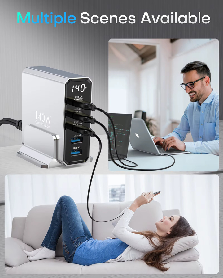 TOPADRE 140W USB-C 5-Port Ladestation mit Display und 100W USB-Hub für Laptop, MacBook, iPhone und Samsung - Bild 3