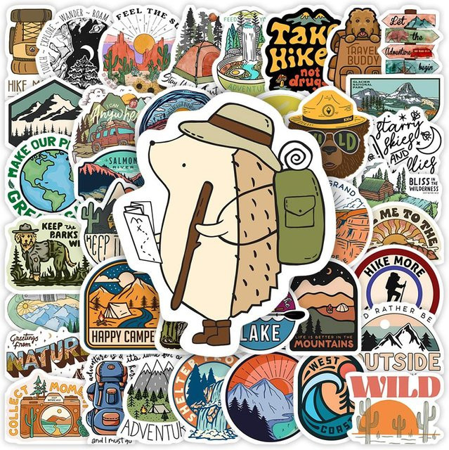 Wasserdichte Wald und Berge Outdoor Wanderaufkleber von A Family Of Home Textiles in Multicolor für Laptop, Handy und Gepäck - Bild 1