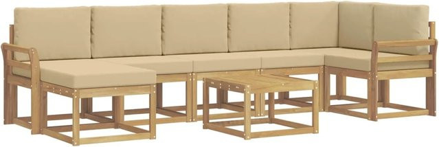 vidaXL Outdoor-Sofagarnitur 8-teilig aus Akazienholz mit Kissen in Weiß und Beige - Bild 1