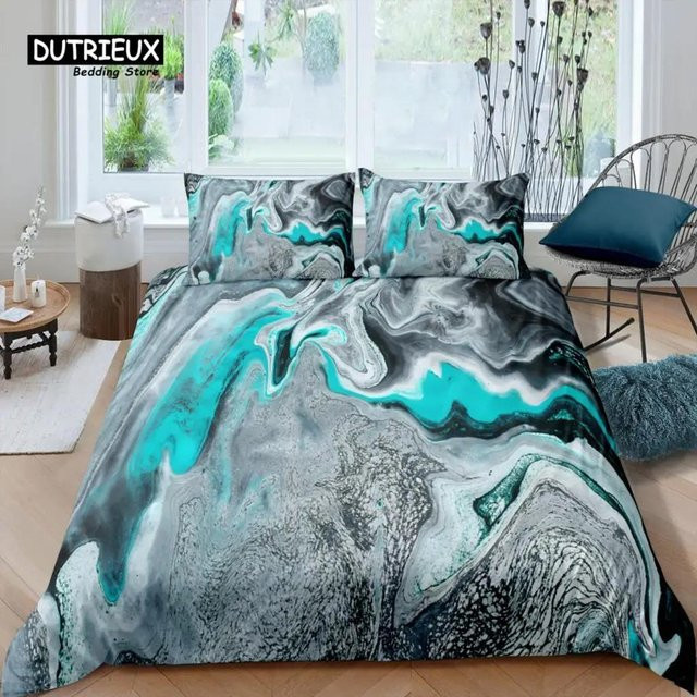Home Living Luxus 3D Bettwäsche Kollektion in Türkis und Gold mit Marmor-Design, Bettbezug und Kissenbezug aus Mikrofaser, B/H: 135 x 200 cm - Bild 1