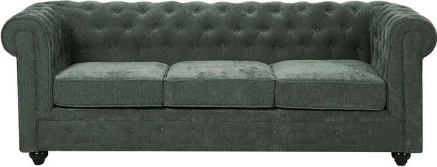 Vente-unique Chesterfield Sofa in Grün mit Stoffbezug, Breite: 205 cm - Bild 1