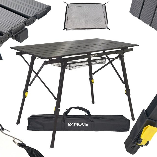 24MOVE Campingtisch aus Aluminium, höhenverstellbar und klappbar, Anthrazit, B: 90 cm, T: 51,5 cm, H: 66 cm - Bild 1