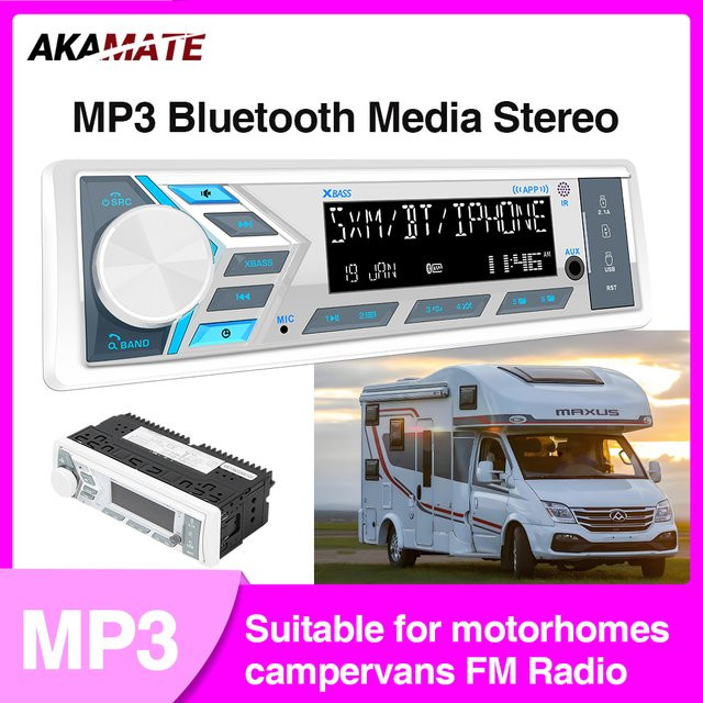 1DIN Autoradio mit Bluetooth, AUX und USB für Wohnmobile, ATV, UTV und Marine mit FM/AM Radio und Fernbedienung - Bild 1
