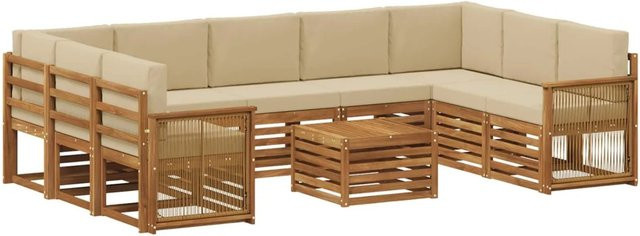 vidaXL Sofagarnitur aus Massivholz Akazie in Natur-Beige mit Latten-Design und Armlehnen - Bild 1