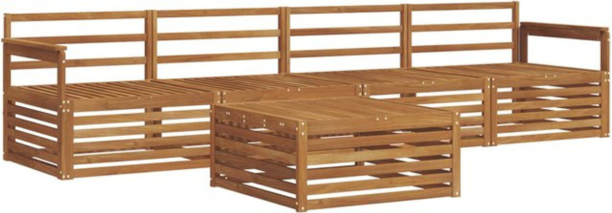 vidaXL Outdoor-Sofagarnitur aus Massivholz Akazie in Natur, 5-teiliges Loungemöbel-Set im modernen und minimalistischen Design - Bild 1