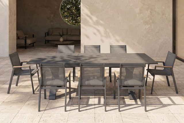 Hartman Garten-Essgruppe Xanadu Aruba Set in Anthrazit und Grau aus Aluminium und Glaskeramik mit 8 Stapelsesseln und ausziehbarer rechteckiger Tafel - Bild 1