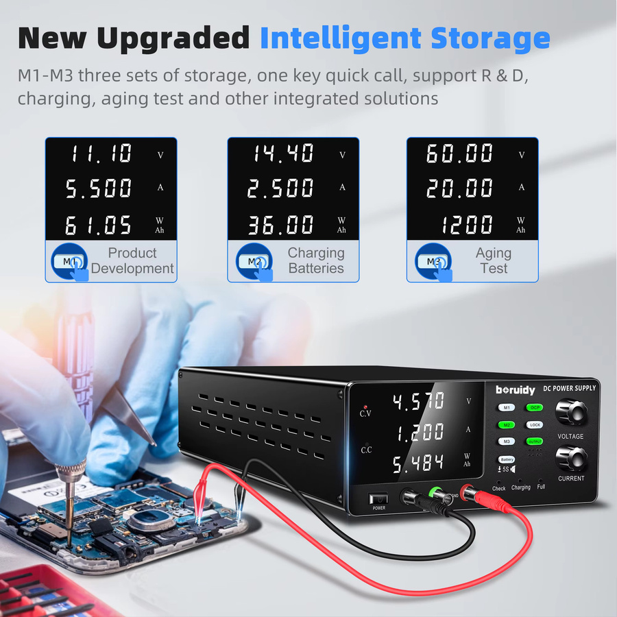 Boruidy Labor-Gleichstromversorgung Schwarz, variabel 15V-60V 20A-30A, hochpräzises Schaltnetzteil für Lithium-Batterie-Ladetests und Batterieaktivierung mit OCP, M1-M3 - Bild 6