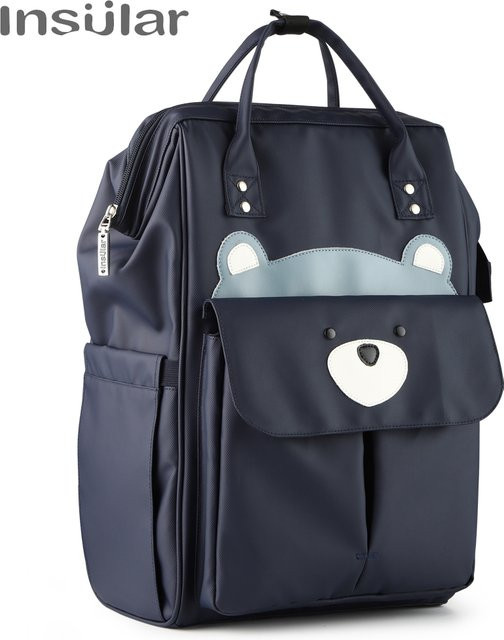 Insular Windelrucksack mit Tier-Cartoon-Design, wasserdichter Wickeltaschen-Rucksack für Mama und Baby, große Kapazität als Stilltasche und Kinderwagentasche in Rot oder Blau - Bild 1