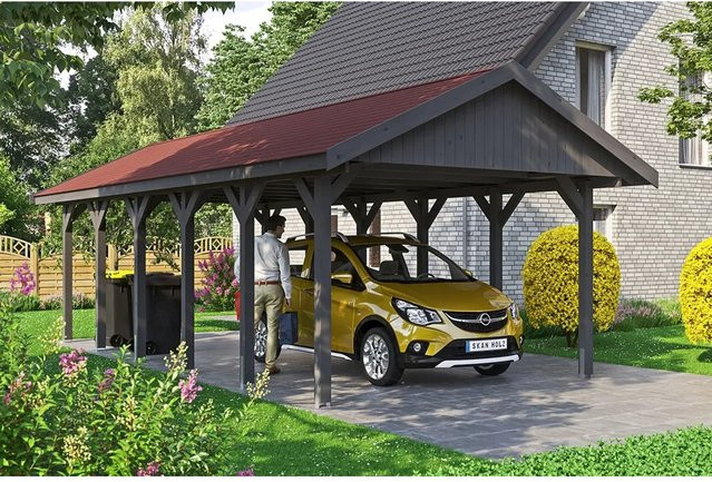 Skan Holz Carport Wallgau Satteldach aus Nadelholz in Schiefergrau mit B/T: 430 x 900 cm und einer Firsthöhe von 326 cm - Bild 1