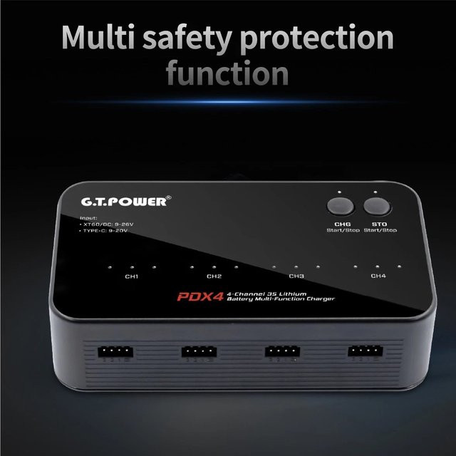 GT Power PDX4 LiPo Multifunktions-Akku-Balance-Ladegerät für FPV-Drohnen in Schwarz - Bild 1