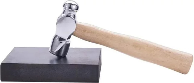 Schmuckhammer aus Stahl mit Holzgriff und schwarzem Gummi-Bankblock für die Schmuckherstellung und das Metallschmelzen - Bild 1