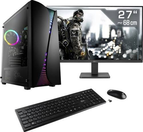 CSL Computer Gaming PC M11460H mit 27 Zoll Full HD Monitor, AMD Ryzen 5 5600, 16GB RAM, 1TB SSD, Nvidia GeForce RTX 3050 6GB GDDR6, Schwarz - Bild 1