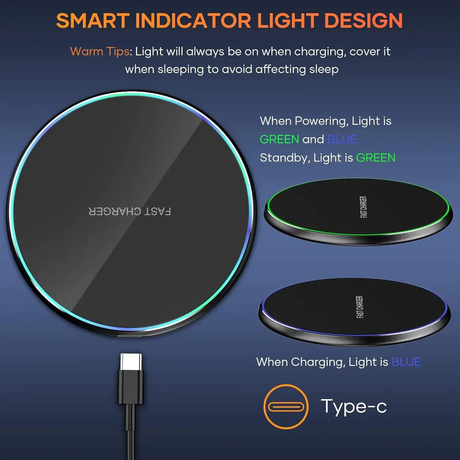VIKEFON 15W Desktop LED Kabelloses Ladegerät mit Telefonhalterung und Induktions-Schnellladeständer für iPhone, Samsung und Xiaomi in Schwarz oder Weiß - Bild 2