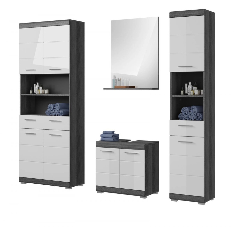 Inn.Furn Badmöbel-Set Shawn in Weiß Hochglanz und Grau, 4-teilig - Bild 2