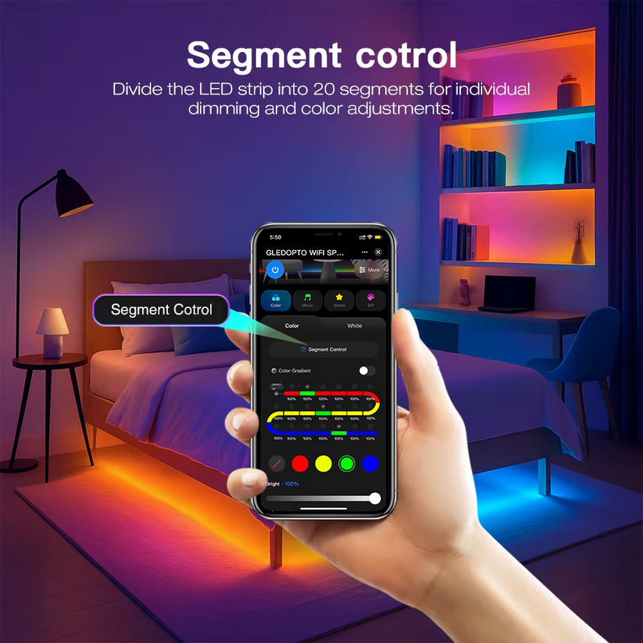 Tuya Zigbee RGBIC COB LED-Lichtstreifen-Set Multicolor mit Musik-Synchronisation, kompatibel mit Alexa und Google Home, 24V - Bild 4
