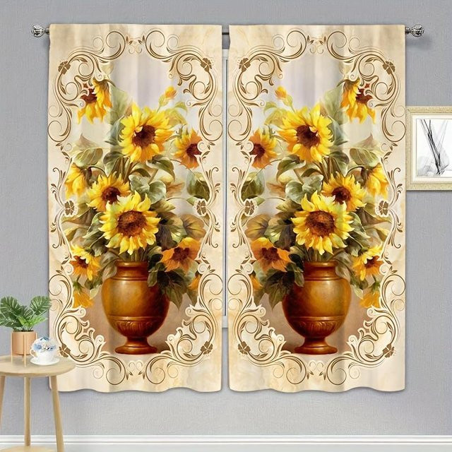 Yiran Furniture 2er-Set Ösenschals mit 3D-Blumen- und Vasen-Print, halbtransparent, Mehrfarbig, B/H: 50 x 100 cm - Bild 1