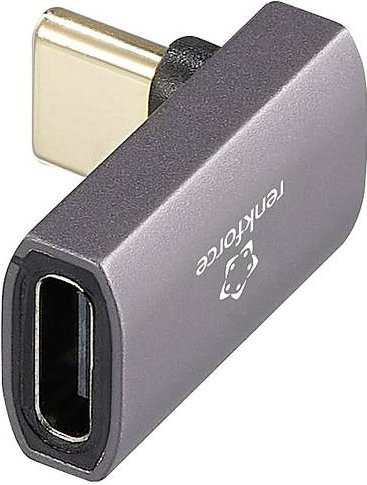 Renkforce USB4 USB-C Adapter RF-3778586 in Grau mit 8K UHD Unterstützung und 90 Grad nach unten gewinkeltem USB-C Stecker auf USB-C Buchse - Bild 1