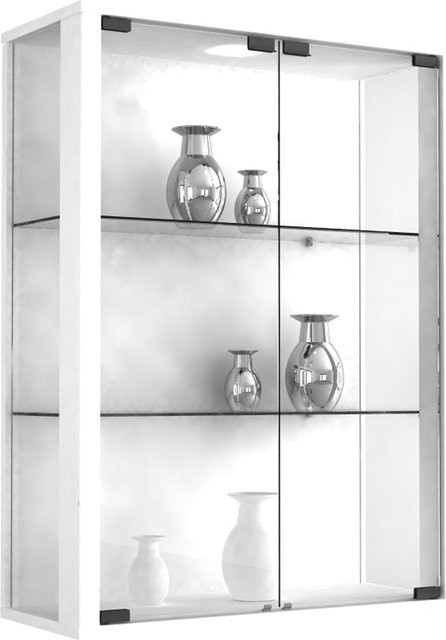 VCM Wandvitrine Udina Weiß mit ESG-Sicherheitsglas und 2 Glastüren, H x B x T: 80 x 60 x 25 cm - Bild 1