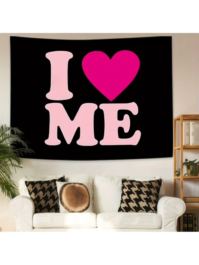 VIKAMA Wandteppich mit rosa Herz-Slogan und Typografie in Pink und Schwarz, moderne Wandkunst-Dekoration für dein Wohnzimmer oder Schlafzimmer, Breite: 60 cm, Höhe: 40 cm - Bild 6