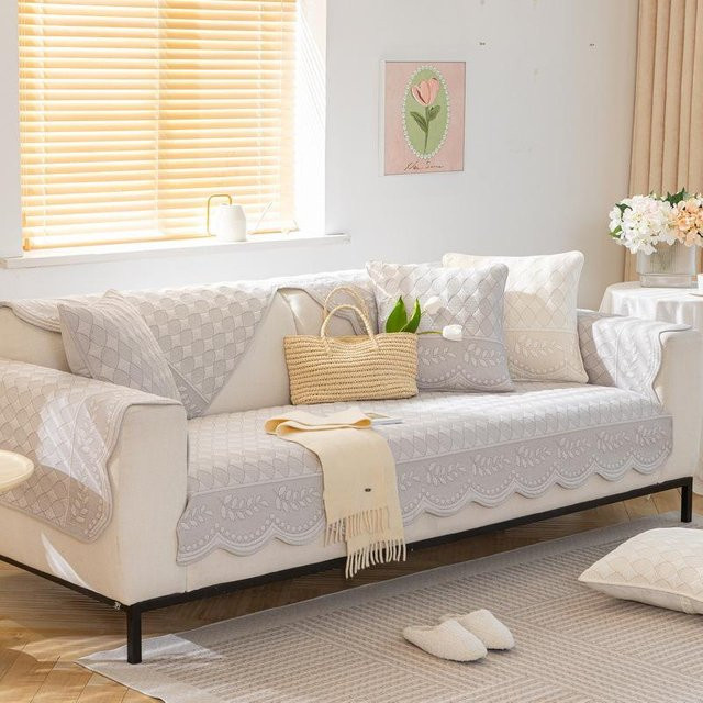 Sofakissenbezug Super Six aus Baumwolle mit Weidenblattmuster in Jacquard-Optik, B/T: 70 x 70 cm, Grau/Beige - Bild 1