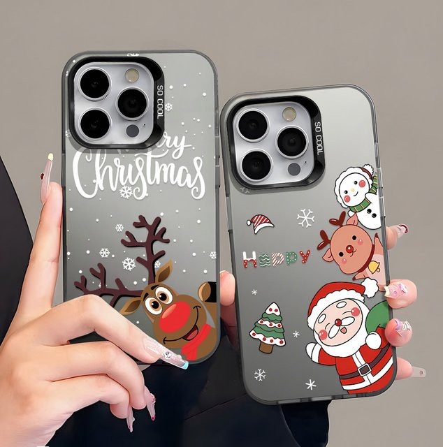 Stoßfeste Handyhülle mit Weihnachtsdesign Hirsch und Weihnachtsmann für Apple iPhone 17 16 15 14 13 12 11 Pro Max Plus Air XS und Modelle 7 8 - Bild 1