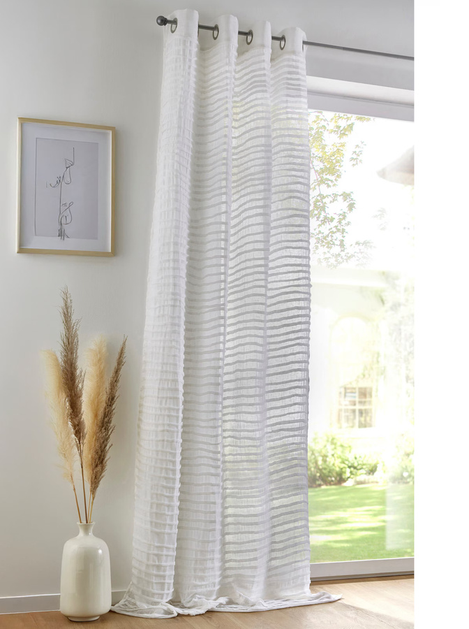 Dekostore Stoffpaneel in Beige und Weiß mit Ösen, transparent - Bild 1