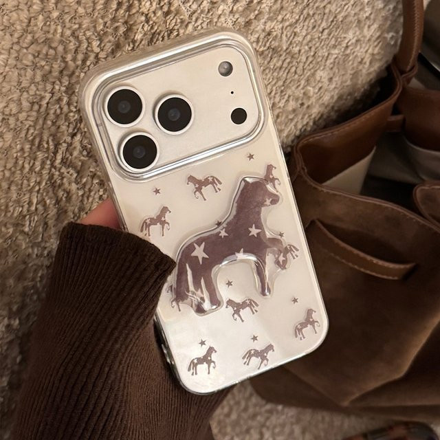 Potdemiel 3D Cartoon Pferd und Sterne Handyhülle für iPhone, stoßfestes Hard Cover mit Sternen-Design - Bild 1
