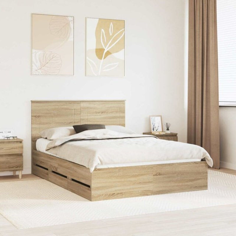 Funktionsbett vidaXL aus Holzwerkstoff in Sonoma-Eiche Natur, B/T/H: 150 x 200 x 100 cm - Bild 1