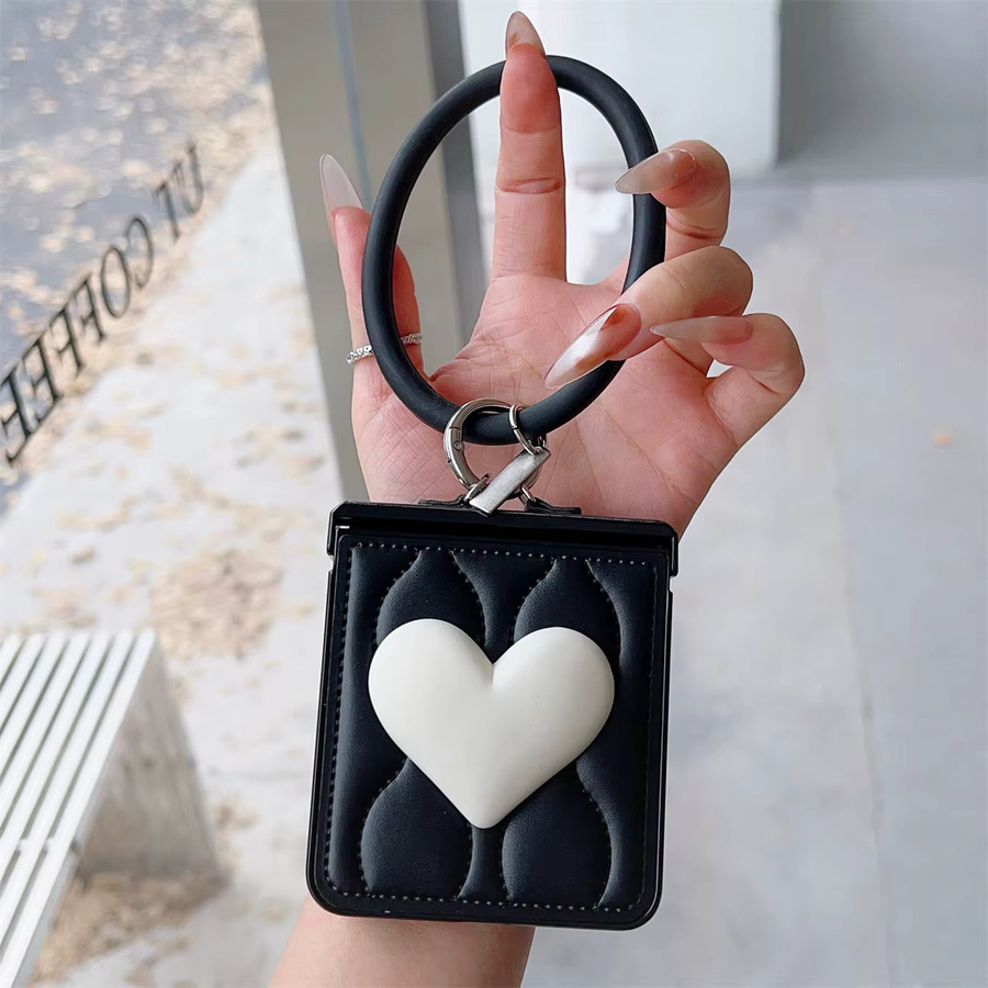 Lxuury Wave Handyhülle mit Herz-Design und Ringarmband für Samsung Galaxy Z Flip 7 6 5 4 3 FE in Weiß - Bild 3
