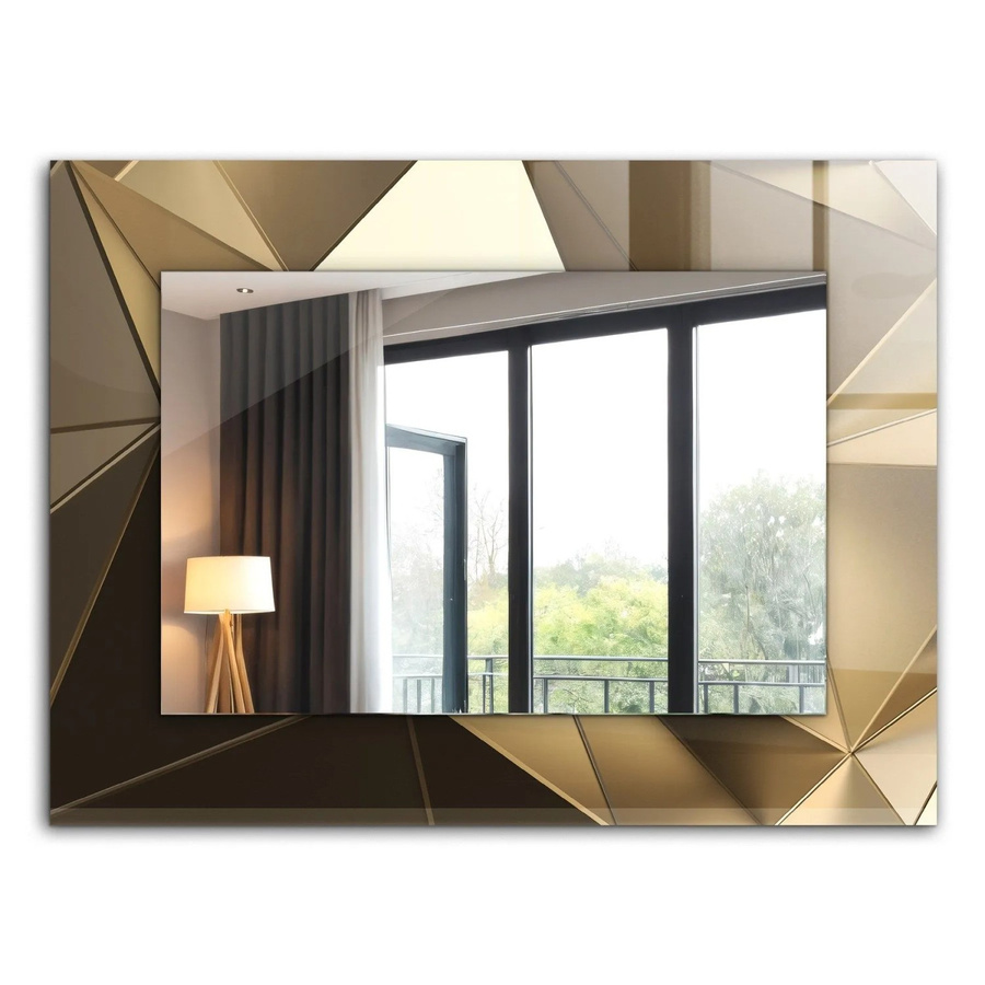 Tulup Dekorativer Wandspiegel mit geometrischen Formen in Gold, Rechteckig, B: 80 cm, H: 60 cm - Bild 2