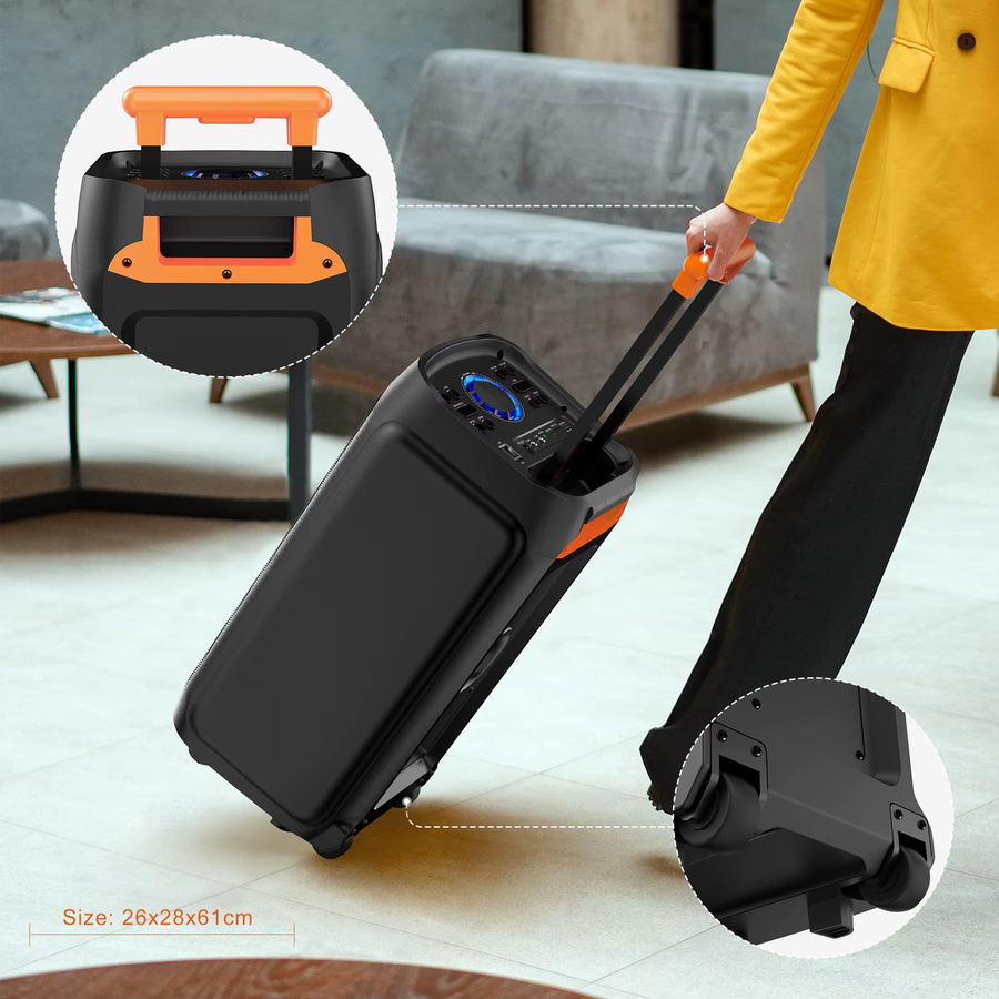 FanFun T9 Karaoke-Maschine mit 2 kabellosen Mikrofonen und Disco-Lichtern, tragbarer Bluetooth-Lautsprecher in Schwarz - Bild 5