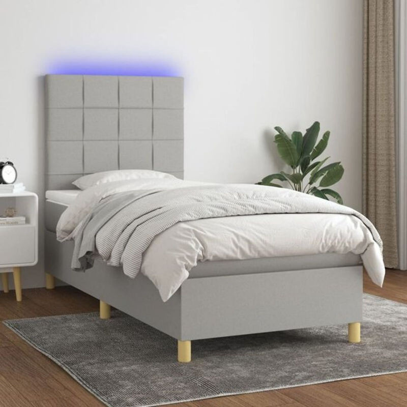 Vidaxl Boxspringbett mit Matratze in Grau und Weiß aus Stoff und Holzwerkstoff B/B/H: 100 x 200 x 118 cm - Bild 1