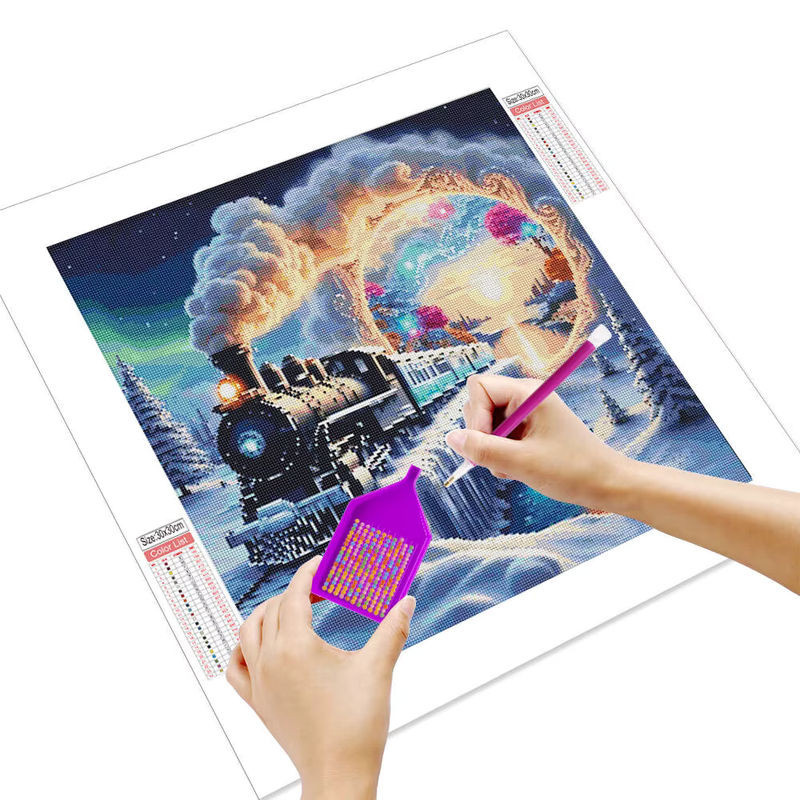 Diamond Painting Set mit runden Mosaiksteinen Winterlandschaft im Schnee zur Wanddekoration, mehrfarbig - Bild 1