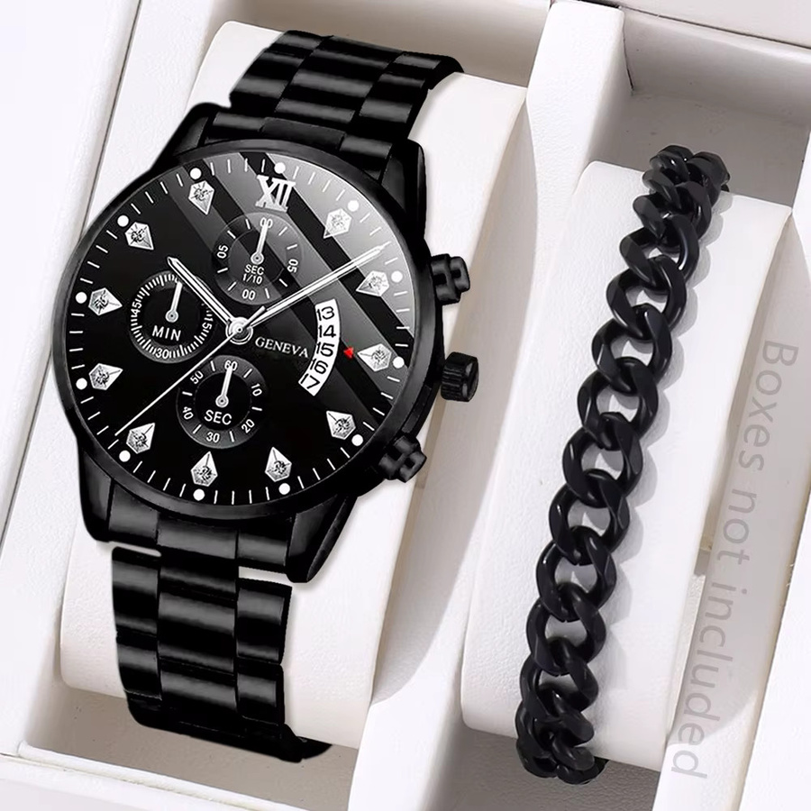 RUNERR Armbanduhr-Set, Analoguhr, Quarz, Edelstahl, Schwarz, Herren - Bild 3