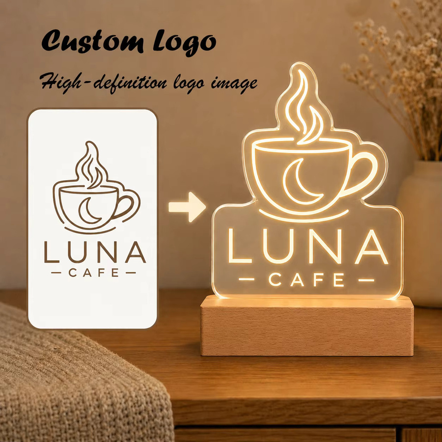 Personalisiertes LED-Leuchtschild mit Logo und QR-Code aus Acryl in Weiß für die Tischdekoration - Bild 1
