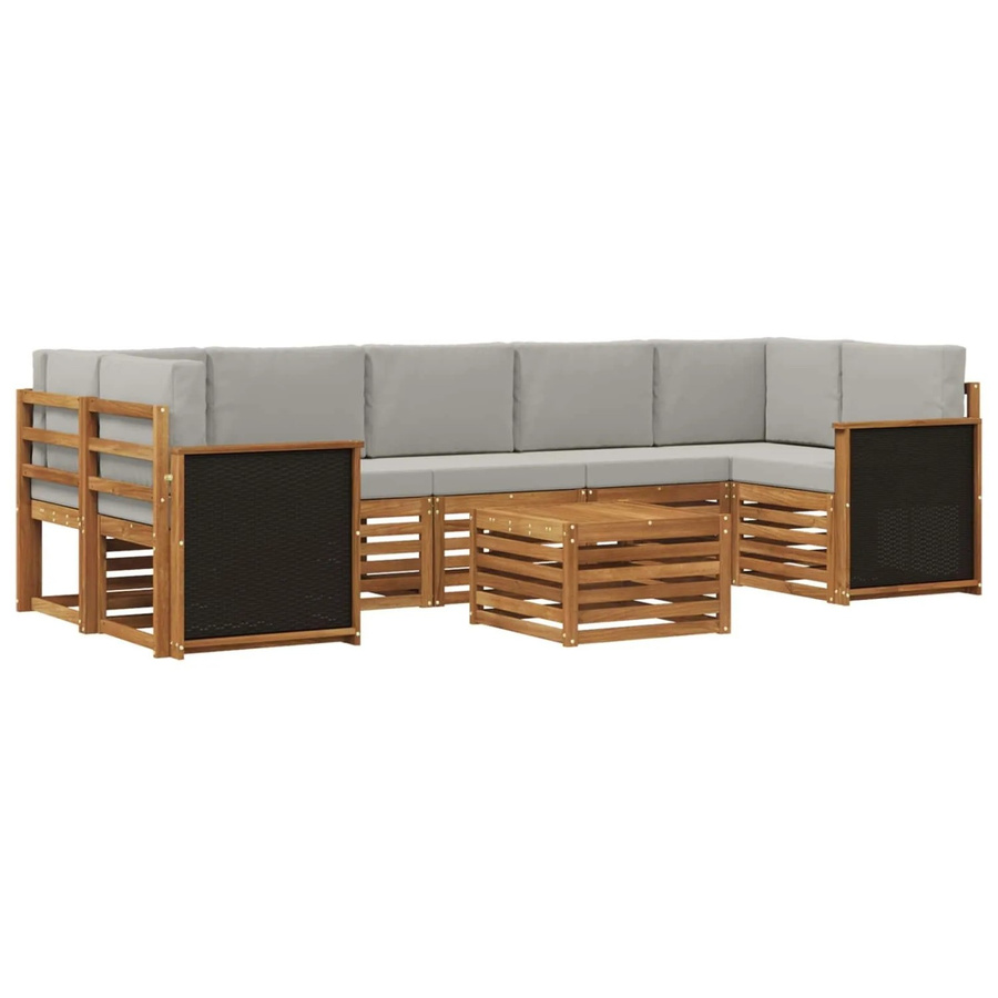 vidaXL Outdoor-Sofagarnitur in U-Form aus Massivholz Akazie mit 8 Kissen in Hellgrau - Bild 2