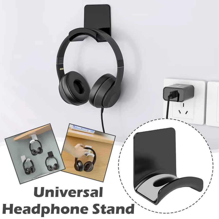 Universal Kopfhörerständer zur Wandmontage in Schwarz, stanzfreier Headset-Aufhänger für den Schreibtisch mit selbstklebender Befestigung - Bild 2