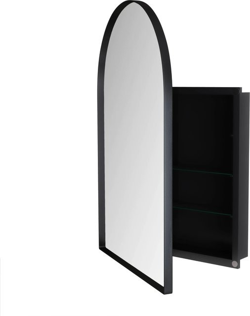PXloue Spiegelschrank Schwarz mit Metallrahmen und verstellbaren Glasablagen zur Wandmontage, B/H/T: 91 x 61 x 12 cm - Bild 1