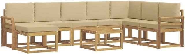vidaXL Outdoor-Sofagarnitur aus Akazienholz in L-Form mit Kissen und Ottoman, 9-teiliges Set in Weiß und Beige - Bild 1