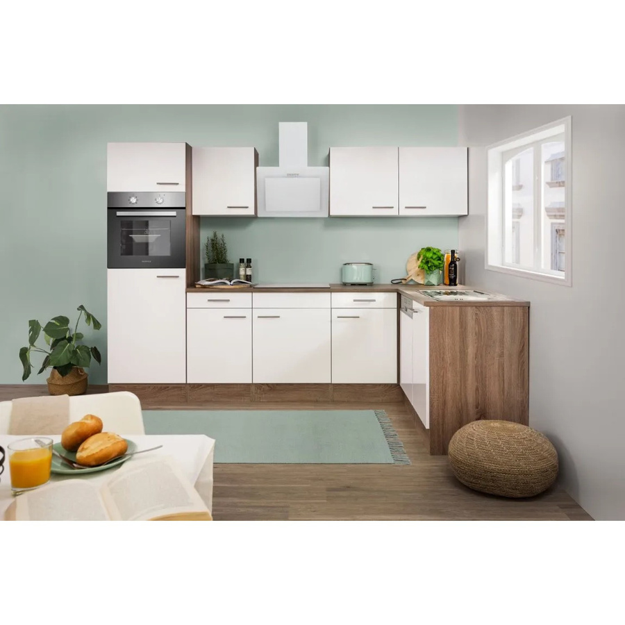 Respekta Winkelküche Weiß Seidenglanz Eiche York Nachbildung B: 280 cm, H: 205 cm, T: 55,5 cm - Bild 2