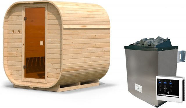 Fasssauna QUADRO 1 mit 9,0 kW Ofen und Steuergerät, Maße: B: 199 cm, H: 175 cm, Wandstärke: 38 mm - Bild 1