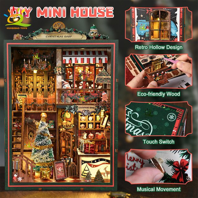 HUIQIBAO Weihnachten 3D Mini Shop, 3D Puzzle, Holz, Bunt / Mehrfarbig - Bild 1