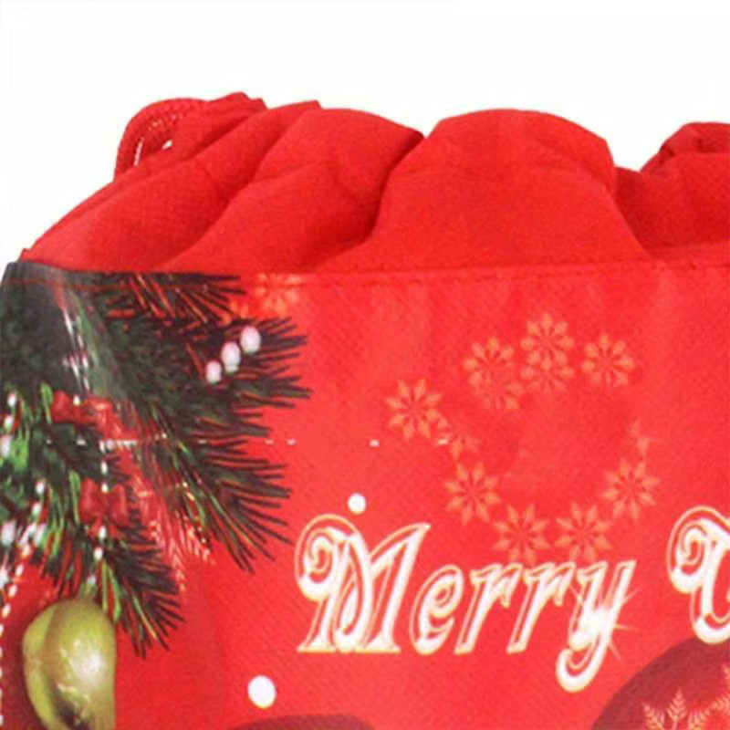 5 Stück Weihnachtliche Santa Claus Geschenktaschen aus Textil in Rot mit Kordelzug zur Aufbewahrung von Spielzeug und Geschenken - Bild 3