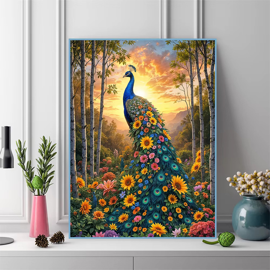 Evershine Diamant Mosaik DIY Kit Pfau Stickerei mit quadratischen Steinen in Multicolour, B/H: 20 x 30 cm - Bild 3