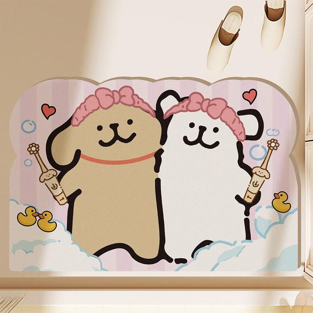 Yiran Furniture Badezimmer Bodenmatte aus Diatomeenerde mit Cartoon-Motiv, schnelltrocknend und rutschfest, Mehrfarbig, B: 60 cm, T: 40 cm - Bild 1