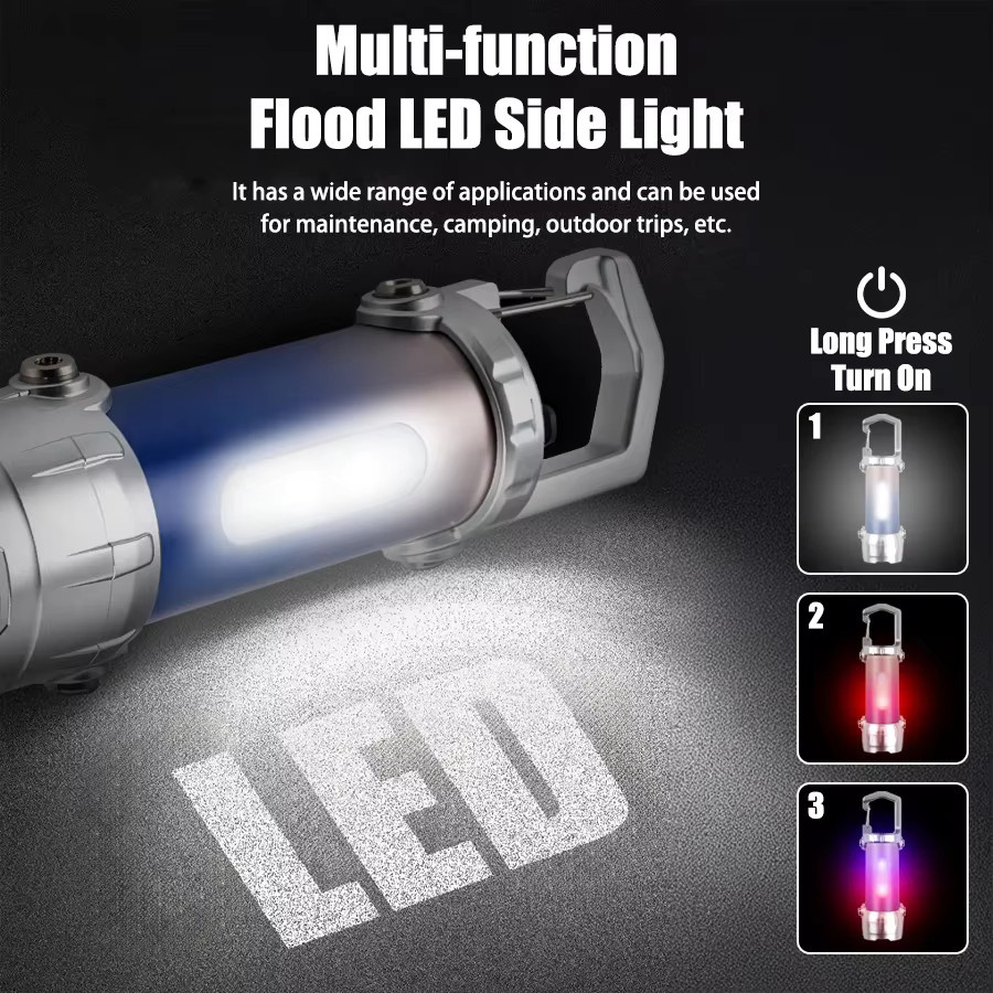Heinast Mini-LED-Schlüsselanhänger-Taschenlampe mit Haken und RGB-Licht in Silber - Bild 2