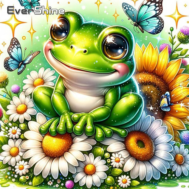 Evershine Kreuzstich-Set Frosch mit Sonnenblumen-Wandkunst, 11 CT Stickerei in Mehrfarbig, B/H: 30 x 30 cm - Bild 1