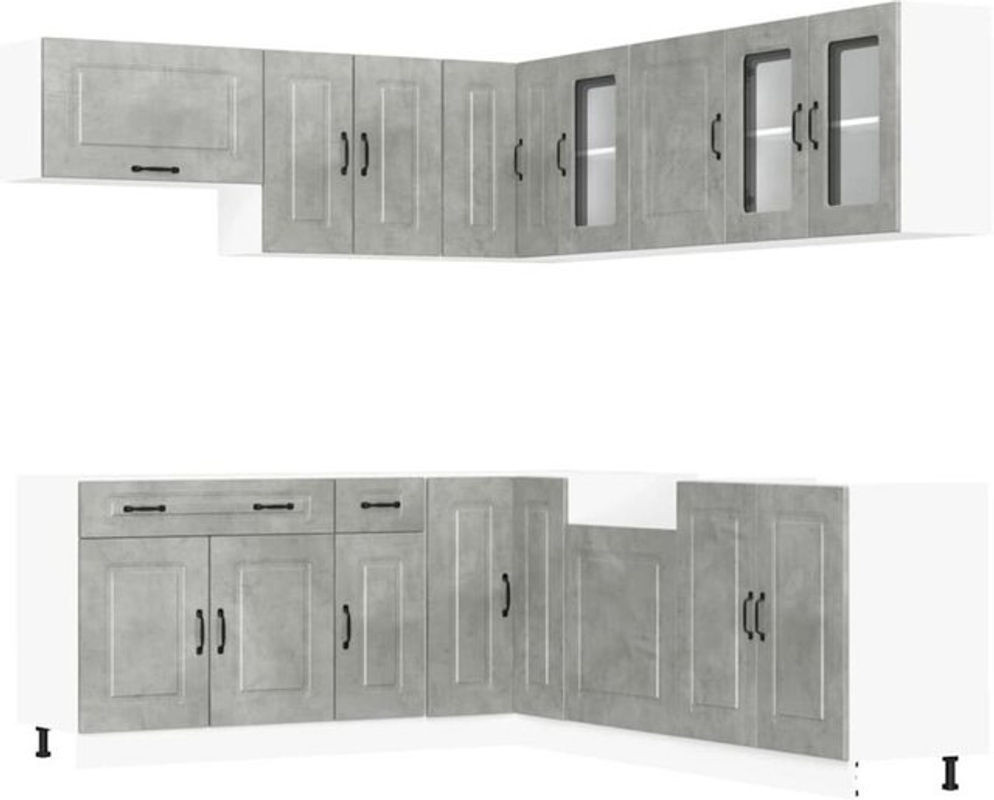 11-tlg. Küchenschrank-Set Kalmar Küchenzeile von vidaxl in Betongrau aus Holzwerkstoff und Glas mit Drehtüren - Bild 1